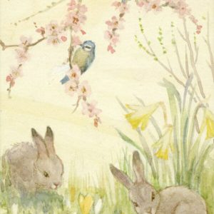 Margaret W. Tarrant – Rabbits And Blue Tits With Spring Flowers